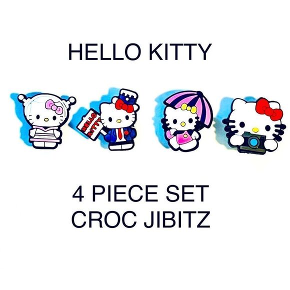 NWT HELLO KITTY 4 PIECE SET CROC CHARMS / JIBITZ - Picture 1 of 1